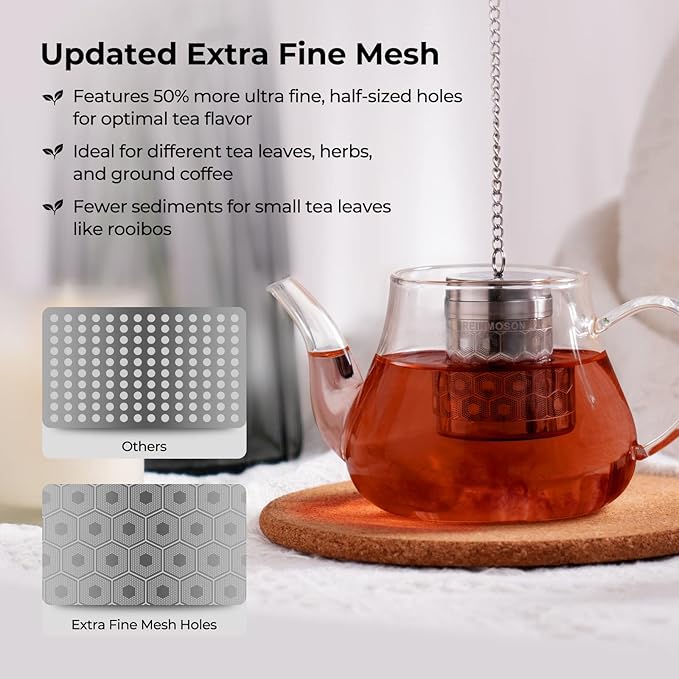 Reinmoson Tea Strainers for Loose Tea, Extra Fine Mesh Tea Infuser, 304 Stainless Steel & Updated Slim Threaded Lid, Loose Leaf Tea Steeper for Black Tea, Rooibos, etc - Bloomnest