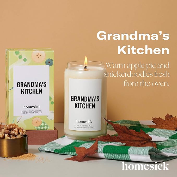 Homesick Scented Candles for Home (Grandma's Kitchen) - 13.75 oz Long-Lasting Natural Soy Wax Blend Jar Candle Gifts for Women & Men, 60-80 Hours Burn Time - Notes of Butter, Apple & Cream - Bloomnest