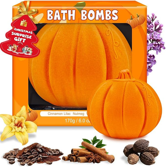 Bath Bombs Christmas Gifts for Women & Men Pumpkin Spice - Stocking Stuffers for Teen Girls Giftable Packaging, Natural Organic Relaxing, Vanilla/Coffee/Cinnamon/Nutneg Scent, White Elephant Gifts - Bloomnest