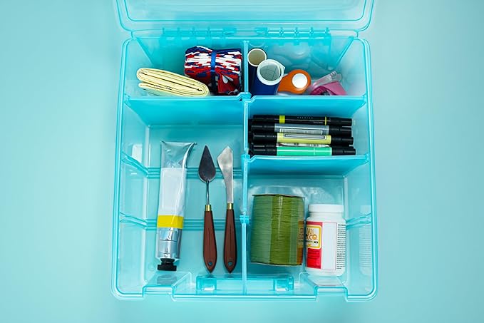 ArtBin 6990AA Super Satchel Double Deep Compartment Box - Art Storage with 8 Removable Compartments, Smart Closure for Craft Supplies (Aqua Mist- Pack of 1) - Bloomnest