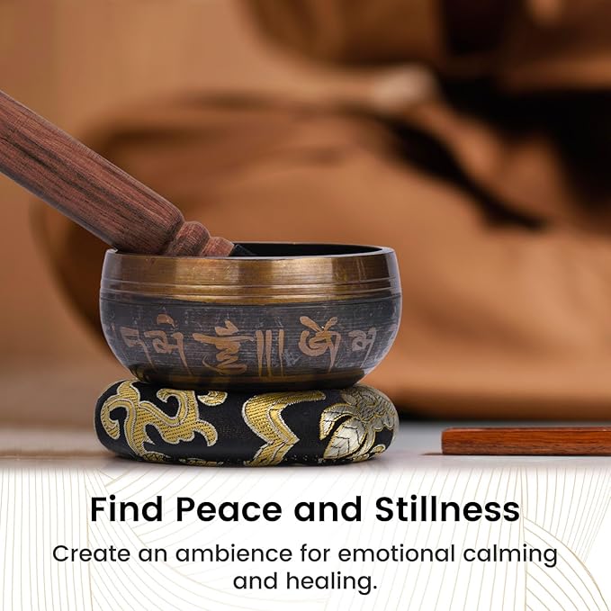 DomeStar Tibetan Singing Bowl Set, Authentic Handmade Meditation Bowl Stress Relief Yoga Set with Striker & Cushion for Sound Therapy, Chakra Healing, Spiritual Gatherings - Bloomnest