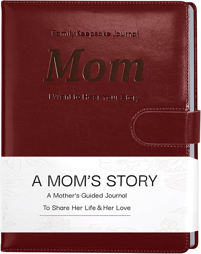 Artmag Mom's Life Story Journal with 250+ Prompt Questions, Family Keepsake Book Leather Cover for Mom to Share Her Memories for Birthday Mother's Day Christmas (Red) - Bloomnest