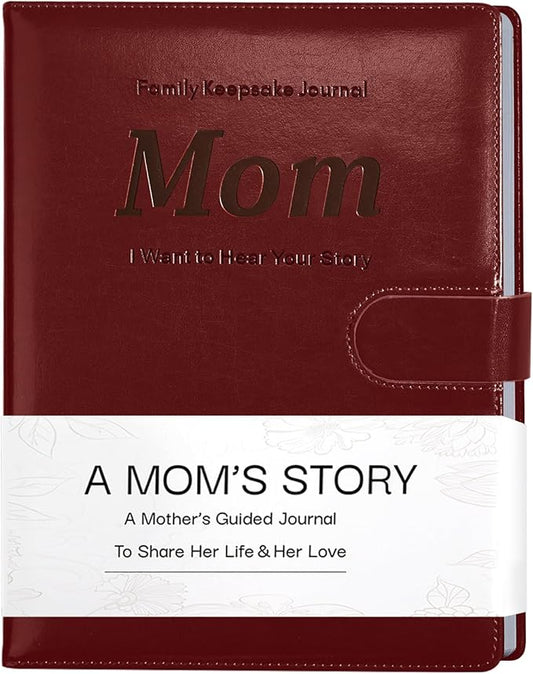 Artmag Mom's Life Story Journal with 250+ Prompt Questions, Family Keepsake Book Leather Cover for Mom to Share Her Memories for Birthday Mother's Day Christmas (Red) - Bloomnest