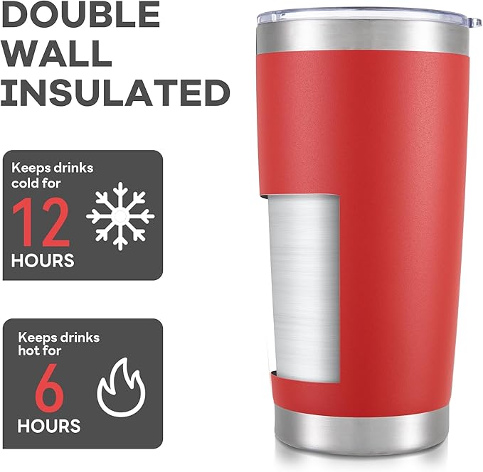 20 oz Tumbler with Lid Stainless Steel Insulated Tumblers Bulk Double Wall Vacuum Cups Powder Coated Travel Mug Keep Drinks Cold and Hot, Wine Red, 12 Pack - Bloomnest