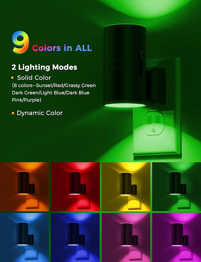 L LOHAS LED Night Light, Night Lights Plug into Wall, Color Changing Nightlight RGB with Light Sensor, Home Decor for Kids Gifts, Halloween, Christmas, Holiday, Hallway Bedroom Kids Room, 2 Pack - Bloomnest
