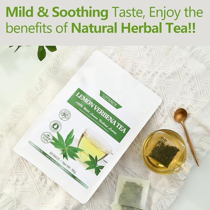Premium 60 Lemon Verbena Tea Bags, Made with 100% Pure Lemon Verbena Leaves, No Additives & Caffeine Free. - Bloomnest