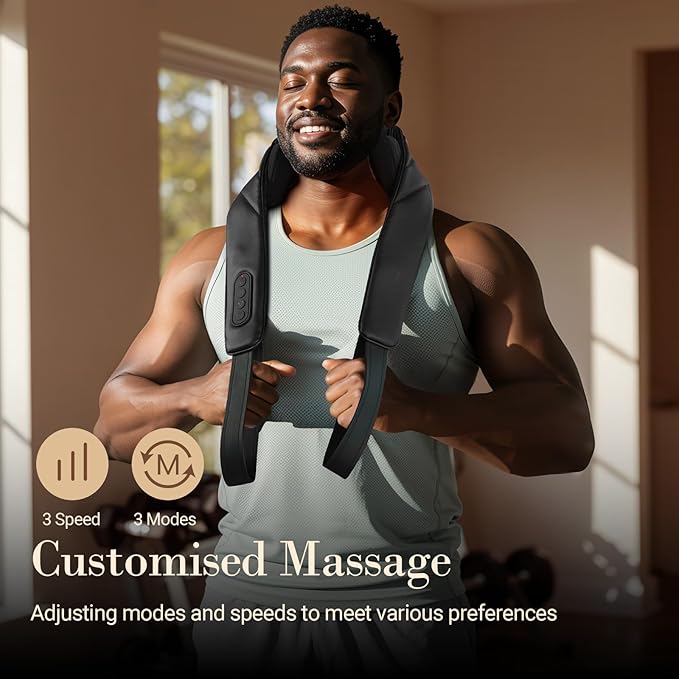 Cordless Neck Massager for Pain Relief Deep Tissue, Shoulder Massager with Heat, 3 Modes & Speed, Massager Pillow for Neck and Shoulder Pain - Bloomnest