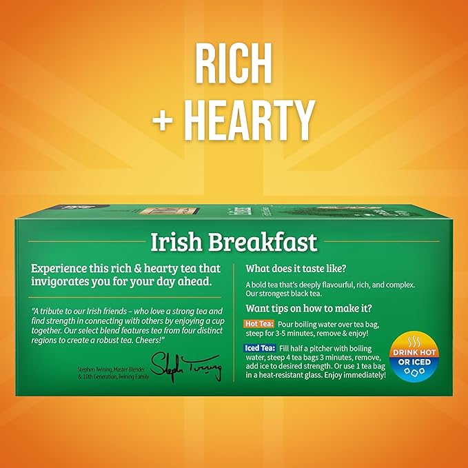 Twinings Irish Breakfast Black Tea Individually Wrapped Bags, 100 Count (Pack of 1), Flavourful, Bold, and Robust, Caffeinated, Enjoy Hot or Iced, 100 Teabags - Bloomnest