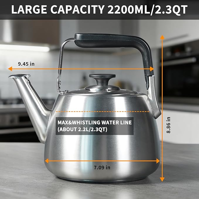 Tea Kettle, Whistling Stovetop Tea Kettle, Large Capacity Teapot Suits for All Heat Source, Professional Fast Heat Technique Teapot with Thick Body and Bottom, Durable and Sturdy Tea Pot - Bloomnest