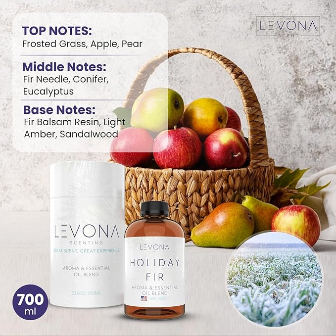 Levona Scent Christmas Essential Oils for Diffuser: Holiday Fir Essential Oil for Diffusers for Home - Essential Oils with Notes of Sandalwood & Amber Oil - Winter Fir and Balsam Fragrance - 700Ml LEVONASCENT