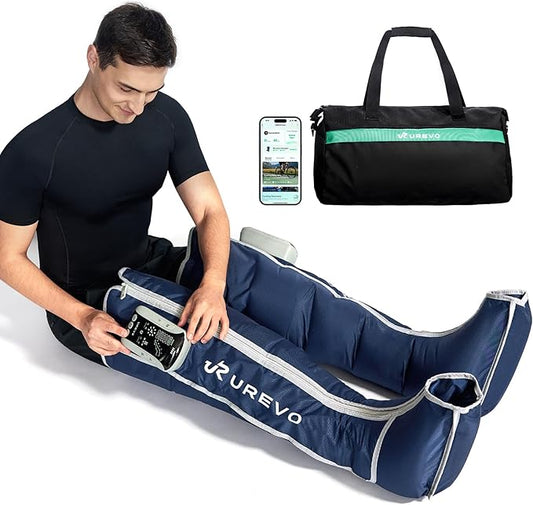 UREVO Smart Leg Recovery PT Pro, AI-Powered Tech Rechargeable Air Compression Massager Boots for Circulation, Smart Pain Senser and Foot Muscle Recovery to Athletes After Summer Sports, Blue - Bloomnest