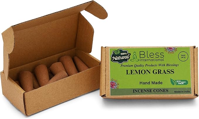 Bless International Lemon Gras 100%-Natural-Incense-Cones Handmade-Hand-Dipped Organic-Chemicals-Free for-Purification-Relaxation-Positivity-Yoga-Meditation The-Best-scents (10 Count) BlessInternational
