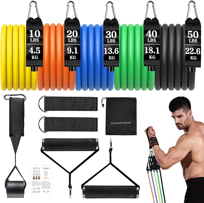 Resistance Bands Set, Himaly Exercise Bands Strength Training Fitness Bands Workout Elastic Bands with Legs Ankle Straps, Door Anchor, Handles & Carry Bag for Home Outdoor Workouts - Bloomnest