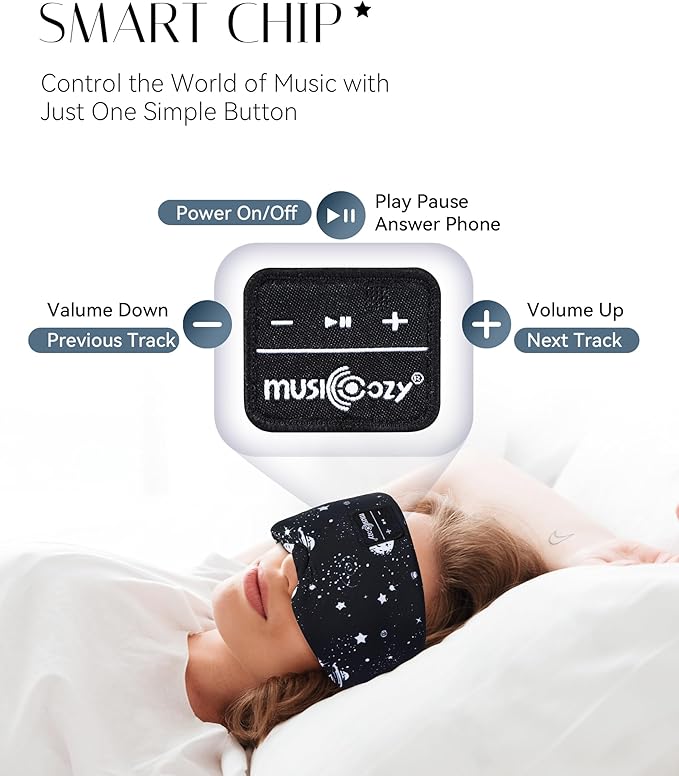 MUSICOZY Sleep Headphones Bluetooth Sleep with Headphones Eye Wireless Bluetooth 5.4 with Adjustable Headband Total Blackout for All Night Sleep, Travel & Nap - Bloomnest