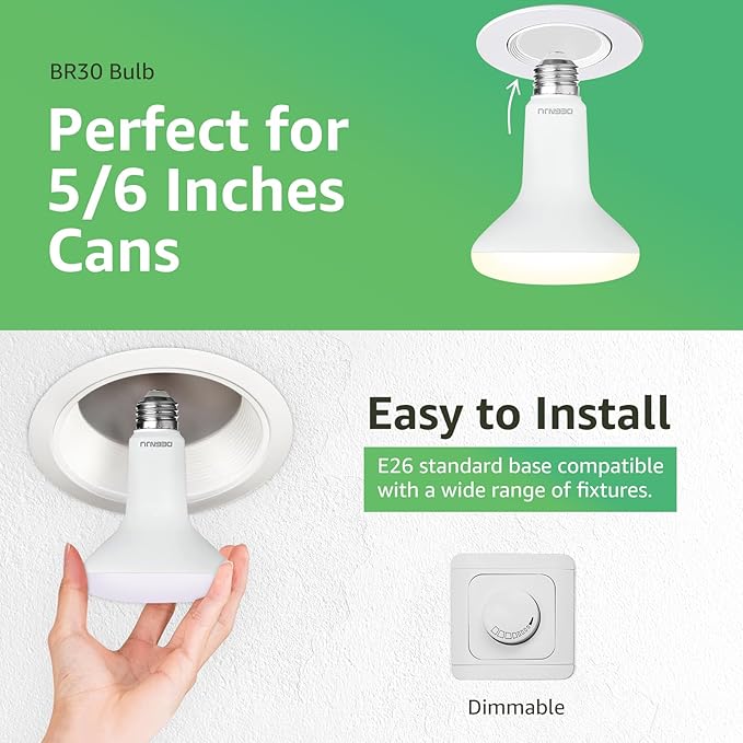 16 Pack BR30 LED Bulb, Dimmable Indoor Flood Lights 7W Equivalent 65W 3000K Warm White, CRI80, 650 LM, E26 Base, 15000 Lifetime Hours, Interior Energy Saving Recessed Light Bulb, Flicker-Free - Bloomnest