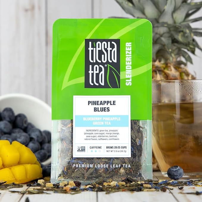 Tiesta Tea - Pineapple Blues, Loose Leaf, Blueberry Pineapple Green Tea, Premium Tropical Blend, Medium Caffeinated Green, Make Hot or Iced, Brews Up to 25 Cups, 2 Ounce Resealable Pouch - Bloomnest
