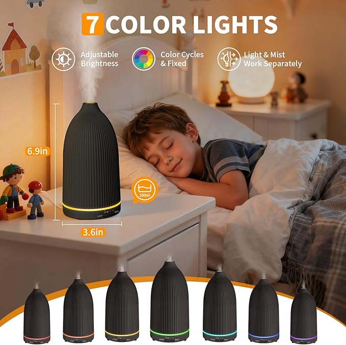 URPOWER 100ML Essential Oil Diffuser Ultrasonic Cool Mist Humidifier with 7 LED Lights, Timer & Auto-Off Quiet Aromatherapy Scent Diffuser for Home Bedroom Office Relaxation - Bloomnest