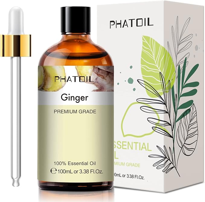 Ginger 3.38fl.oz Essential Oil, PHATOIL Pure Aromatherapy Oils for Diffuser, Humidifier, Perfect for DIY Soap, Candle, Bath Bombs Making(100ml) PHATOIL
