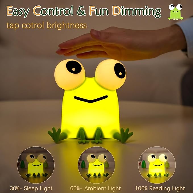 Frog Cute Night Light, Big Eyes Frog Gifts Kids Lamp, Squishy Rechargeable Dimmable Bedside Nightlight, Silicone LED Funny Light Up Animal, Boy Girls Baby Nursery College Dorm Décor - Bloomnest