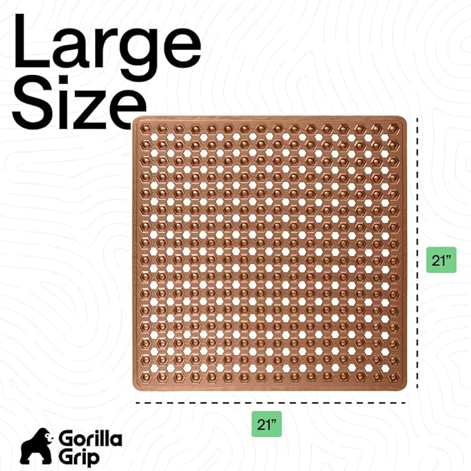 GORILLA GRIP Patented Square Shower Stall Mat, Small Bathtub Floor Mats for Stand Up Showers with Suction Cups and Drainage Holes, Machine Wash, Soft on Feet, Bathroom Accessories 21x21 Inch, Brown - Bloomnest