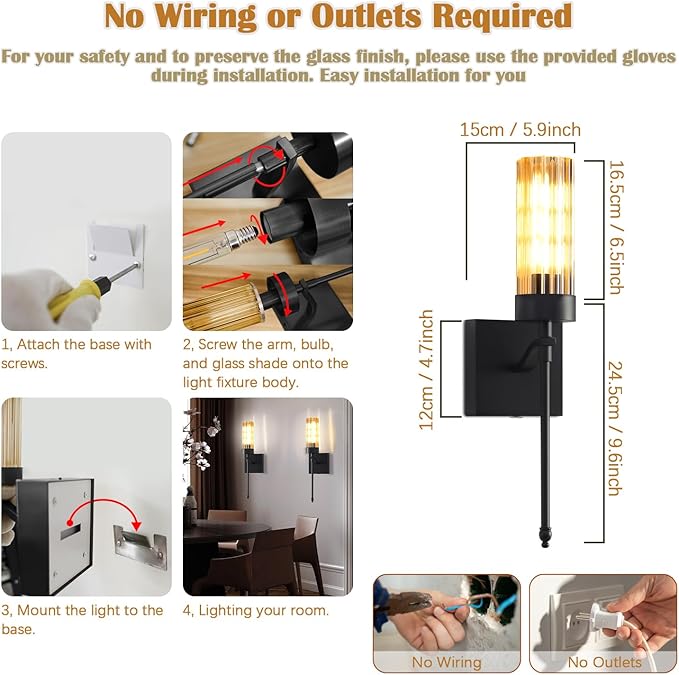 Battery Operated Wall Sconce Set of Two with Remote, Black Rechargeable Wireless Wall Lights, Sconces Wall Decor Set of 2 Dimmable 2700K Battery Powered Sconce for Bedroom Living Room Hallway - Bloomnest