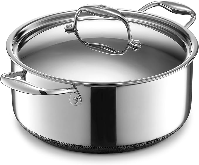 HexClad Hybrid Nonstick 5-Quart Dutch Oven with Stainless Steel Lid, Stay-Cool Handles, Dishwasher-Friendly, Oven-Safe Up to 900°F, Induction Ready, Compatible with All Cooktops - Bloomnest