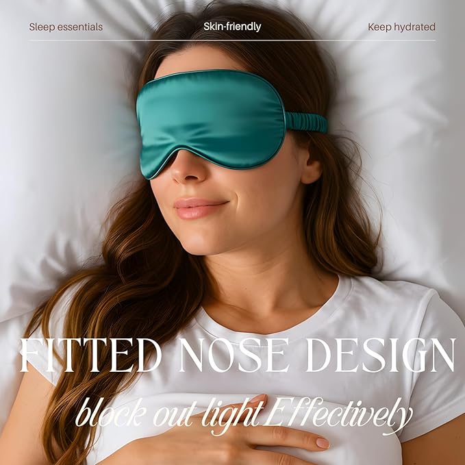 Silk Satin Sleeping Eye Mask, Dark Green Sleep Eye Mask Night Blindfold for Women and Men, Soft Breathable Blackout Eyeshade Eye Cover for Travel, Wedding Bridesmaid Gift - Bloomnest