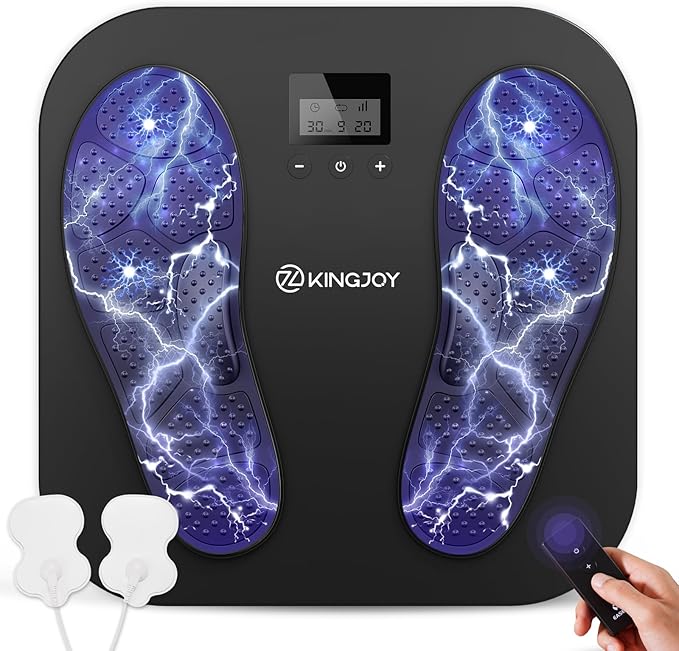 KINGJOY Foot Massager for Neuropathy, Rechargeable EMS TENS Foot Stimulator with 10 Modes 20 Intensities for Circulation Plantar Fasciitis & Swelling Pain Relief, Gifts for Women Men-Black - Bloomnest