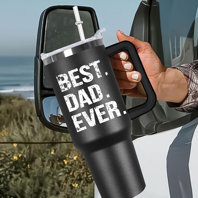 Ceovfoi 40 oz Dad American Flag Tumbler with Handle Lid and Straw,Black Dad Stainless Steel Cups Mug water Botter,Fathers Day Gift For Dad from Gaughter - Bloomnest