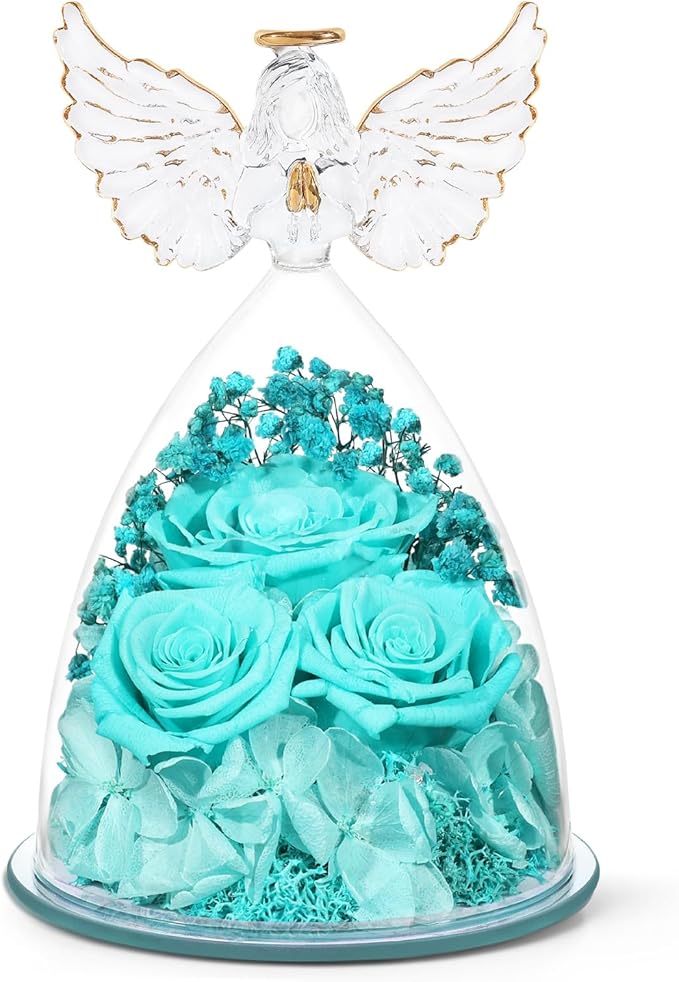 Valentines Day Preserved Flower Rose Gifts for Women, Forever Eternal Fresh Flowers Flores in Glass Angel Figurines for Delivery for Grandma Mom Sister Her Wife Mothers Day from Daughter Birthday - Bloomnest
