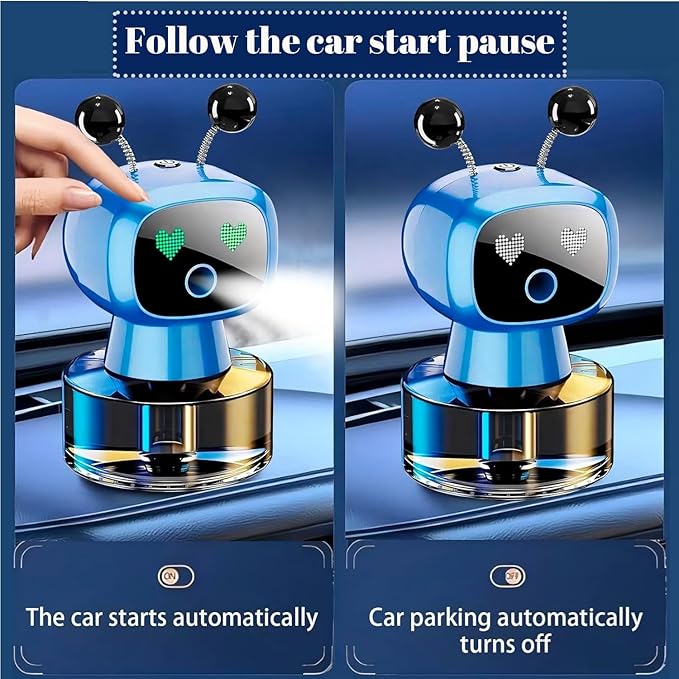 Robot Intelligent Aromatherapy Machine, Smart Cute Robot Car Air Freshener - Fine Spray/Fillable/Four-Gear Adjustment/Vibration Sensing/On-Off/Large Capacity Long-Lasting Fragrance/Blue-V2(Ocean) - Bloomnest