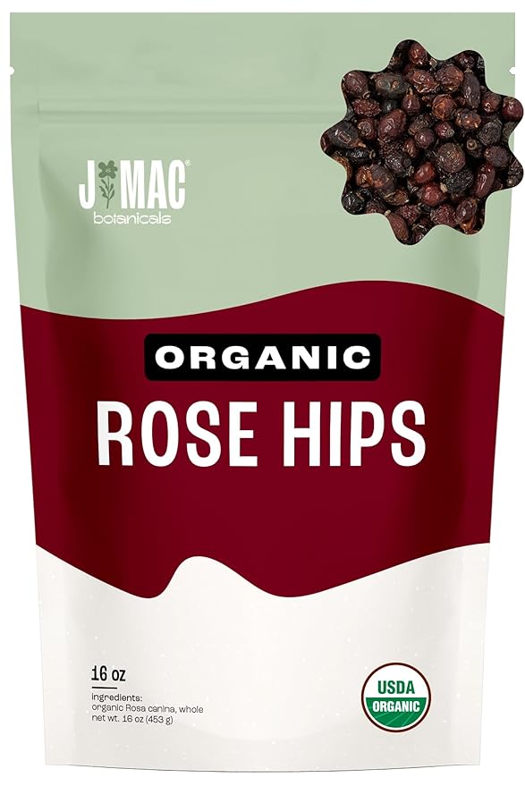 J MAC BOTANICALS Organic Rose Hips (1 Lb Bag) Whole, natural organic dried rose hips for herbal tea, rosehips dried organic, rosehip tea, packaged in the USA - Bloomnest