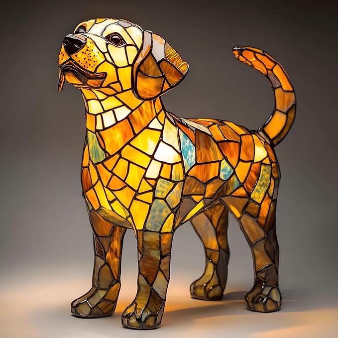 Atlodas Yorkshire Terrier Lamp, Dogs Stained Resin Tabletop Night Light, Dog Series Art Night Light, Dog Stained Glass Lamp, 3D Cute Pet Themed LED Table Lamps, Gift for Lovers (#08) - Bloomnest