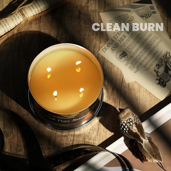 Over 50 Hours Jar Candle - 4-Wick Long-Lasting Scented Candles, 18oz Natural Soy Wax Candle for Home, Candle Gifts for Women & Men, English Pear Suede - Bloomnest