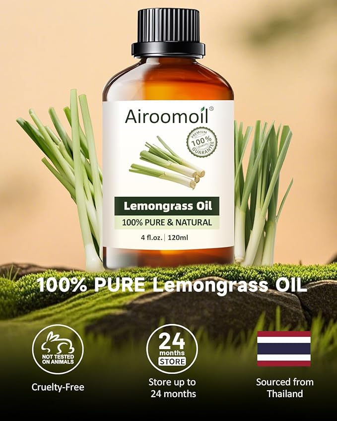 Pure Citronella Essential Oil 4 Fl Oz (120ml), 100% Natural & Undiluted, Clean Lemony-Green Scent for Diffusers, DIY Candles & Sprays, Large Value Bottle for Everyday Aromatherapy Airoomoil