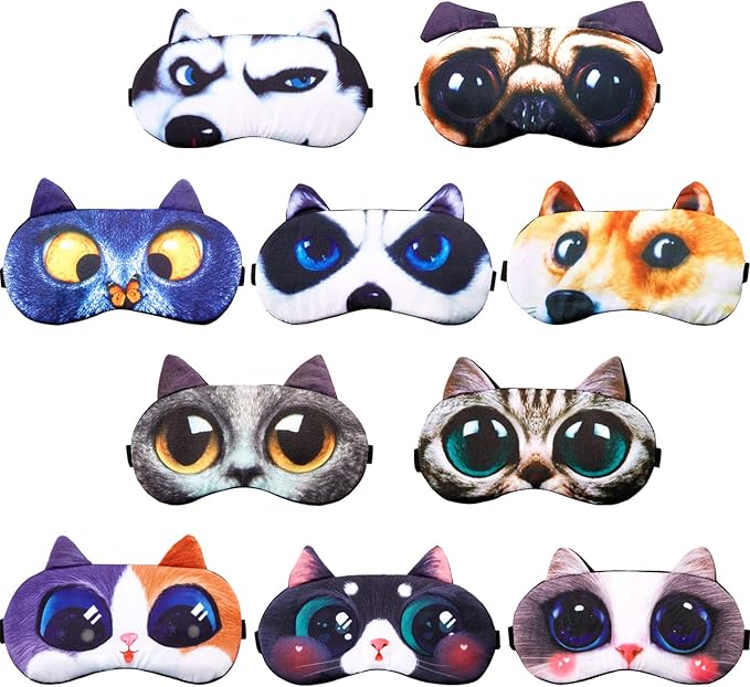 Syhood 10 Pack Funny Blindfolds for Party Game Cute Animal Sleep Mask Cat Dog Soft Blindfold Eye Cover with Adjustable Strap for Adults Men Women - Bloomnest