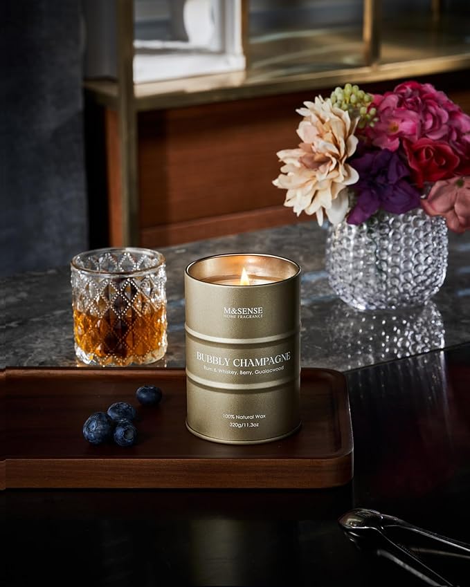 M&SENSE Bubbly Champagne Scented Candles - Home & Gift, Natural Soy, 70 Hour Burn Time, 11.3 oz - Bloomnest