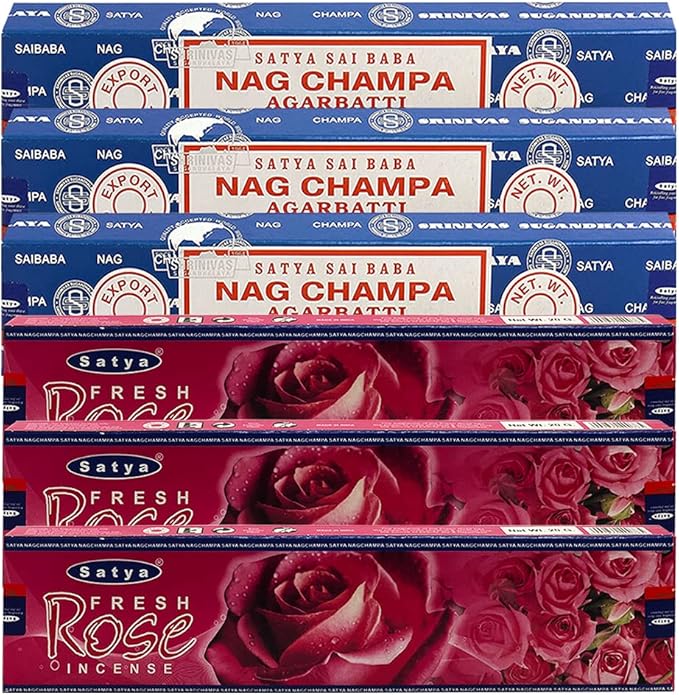 Nag Champa Rose Incense Sticks & Holder Bundle Variety Pack from House of Satya Incense Sticks and Trumiri TRUMIRI