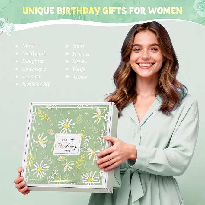 Birthday Gifts for Women, 13PCS Unique Happy Birthday Gifts Basket for Mom Her Best Friend Sister Wife Girlfriend Coworker Bestie, Luxury Self Care Box Relaxing Spa Gifts Set (Vanilla Coconut) - Bloomnest
