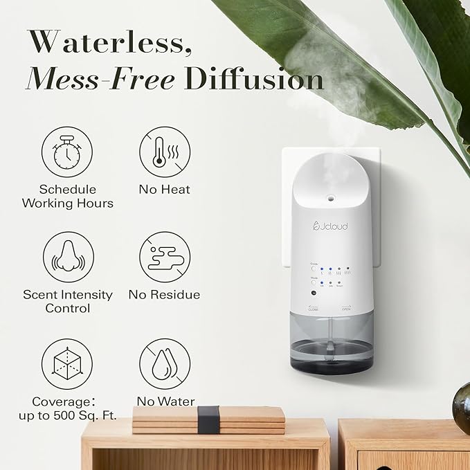 JCLOUD Plug in Diffuser for Essential Oils, 2 Pack Waterless Scent Diffuser Cover Up to 500 Sq. Ft. for Home, Office, Spa – Portable Wall Aromatherapy Device, White - Bloomnest