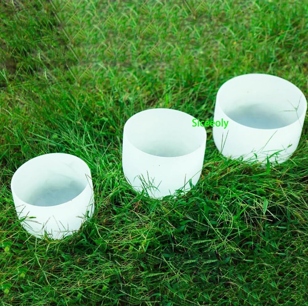Set of 3 Singing Bowls 432HZ 6-10 inch 6"A 8"F 10"C Frosted Chakra Quartz Crystal Sound Healing Crystal with 1 Travel Carry Case Bag 1 Mallet Suede 1 Striker 3 O-rings