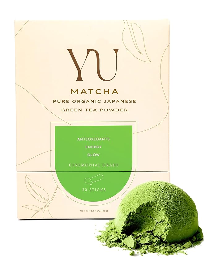 Yu Tea Organic Ceremonial Grade Matcha Powder, 30 Instant Packets | Packed with Antioxidants, L-Theanine & Natural Caffeine | Unsweetened Grade A Japanese Matcha Powder | Single Serve Sticks - Bloomnest