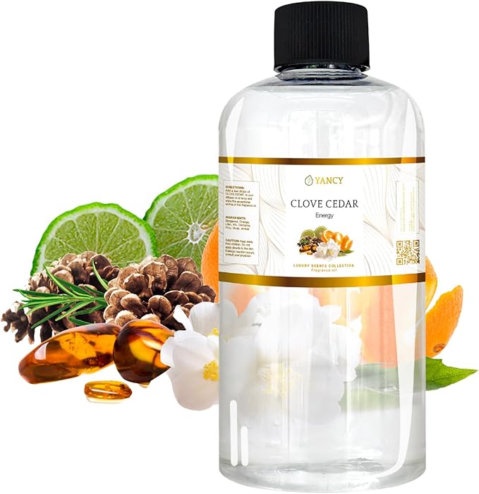 YANCY Clove Cedar Luxury Collection Fragrance Oil (8 oz), Earthy Clove and Cedarwood Aroma, Versatile Scent for Diffusers, Oil Burners & Aroma Lamps, Grounding Fragrance for Cozy Vibes YancySpa