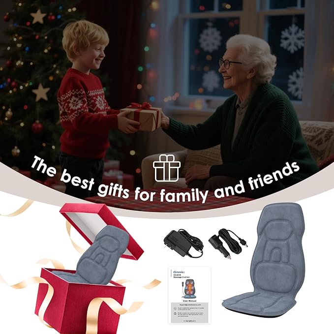 Back Massager with Soft Plush Fabric Cover, Massage Seat Cushion with 8 Vibration Motors & 2 Heating Levels, Chair Massager for Recliner, Office Chair, Sofa Use, Gifts for Dad Mom - Bloomnest