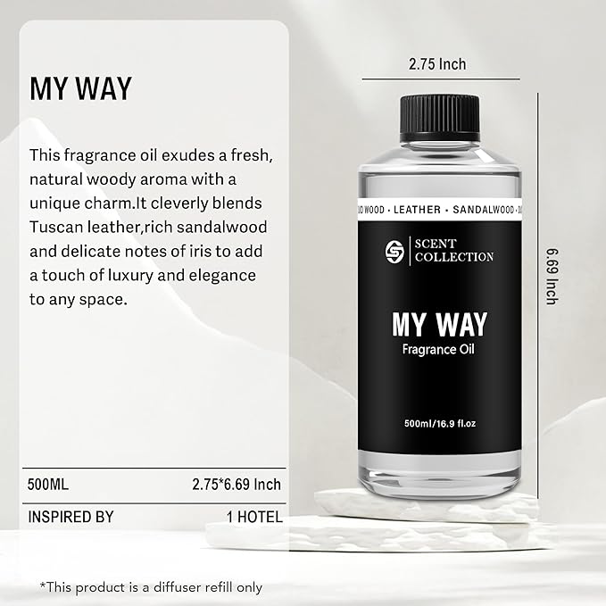 Luxury Hotel Scent My Way Diffuser Oil (500ml/16.9Fl oz) - Essential Aromatherapy for Large Room & Home - Premium Fragrance Oil Blend for Ultrasonic & Waterless Diffusers - Sandalwood, Cedarwood, Iris - Bloomnest