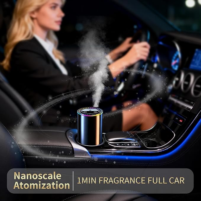 Smart Car Air Freshener Diffuser, Car Essential Diffuser with Starry Sky Projection, Auto On/Off, 3 Mode Adjustable Rechargeable Aroma Diffusers, Design for Bedroom, Office, Restrooms - Bloomnest