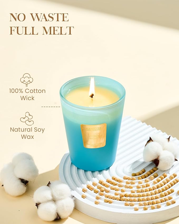 M&SENSE Ocean Escape Scented Natural Soy Wax Candle, 14.1oz 60 Hours Long Lasting Slow Burning Candles for Home Decor, Aromatherapy Candle for Stress Relief - Bloomnest