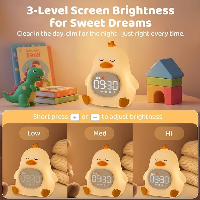 Sleepy Duck Alarm Clock with Night Light for Kids with Sleep Training and Sound Machine, Rechargeable Silicone Lamp OK to Wake Clock，Cute Animal Tabletop Lamp, Perfect Sleep Companion for Boys Girls - Bloomnest