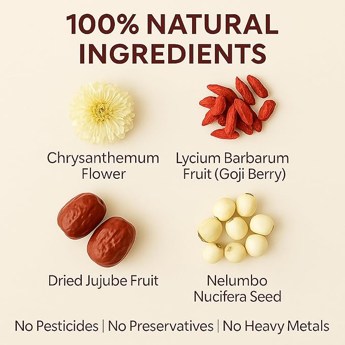 Tranquility & Vision Herbal Tea Blend with Dried Jujube Fruit, Goji Berry, Chrysanthemum Flower & Nelumbo Nucifera Seed | Relaxing Tea Bags | Premium Herbal Teabags & Gentle Sleepytime Teabags