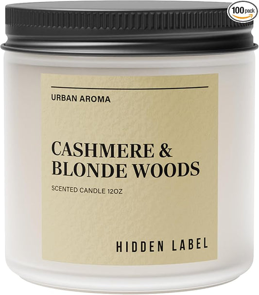 Hidden Label Cashmere & Blonde Woods Soy Candle, 12oz 2 Wick Non Toxic Candles for Home Scented, Bathroom Candle 70H Clean Burning Aromatherapy Candle for Stress Relief & Relaxation Gifts - Bloomnest